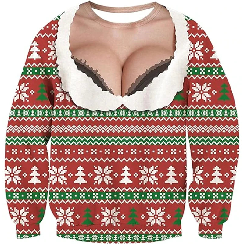 Christmas Muscle Print Ugly Sweater Pullover Sweatshirt